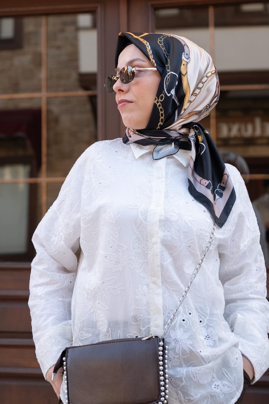 Lustre Desen İpeksi Rayon Eşarp Siyah