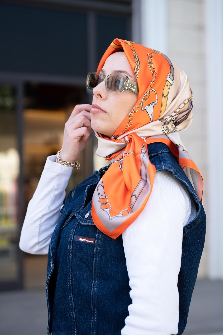 Lustre Desen İpeksi Rayon Eşarp Turuncu