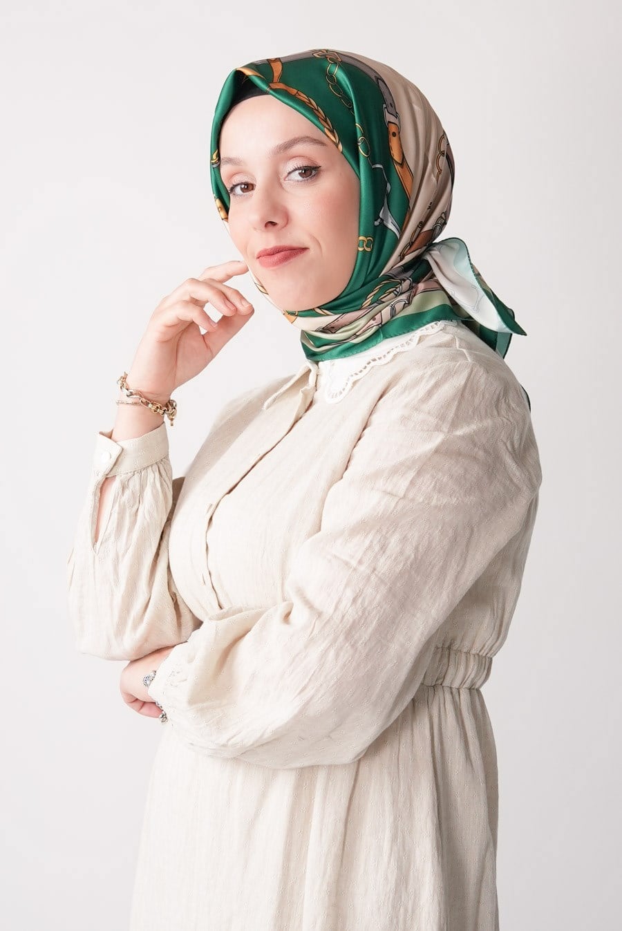 Lustre Desen İpeksi Rayon Eşarp Yeşil