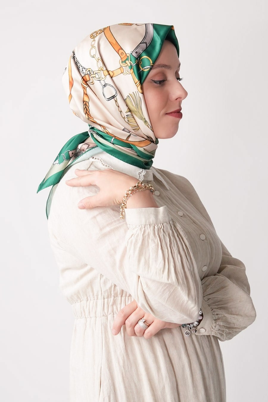 Lustre Desen İpeksi Rayon Eşarp Yeşil