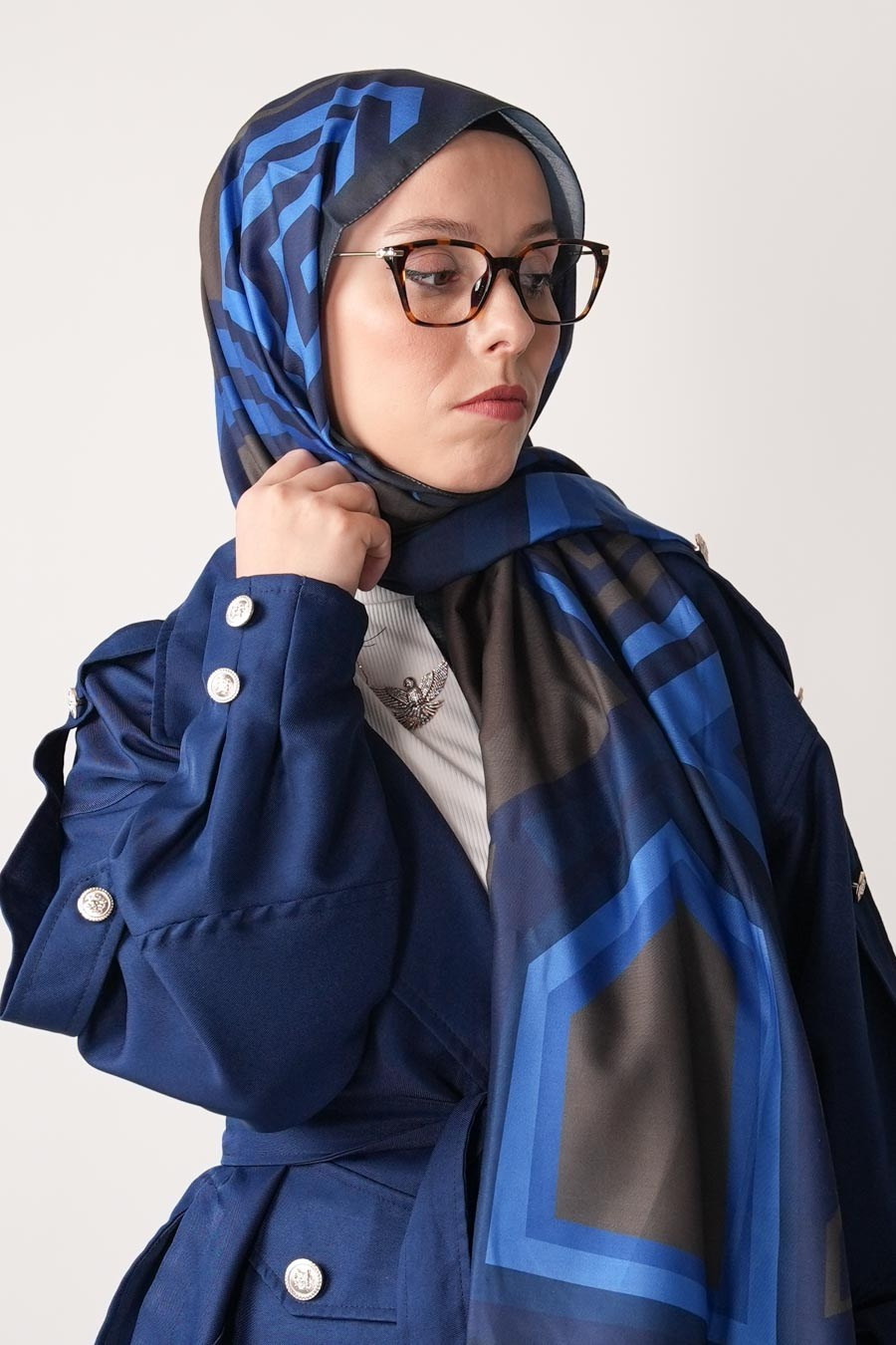 Membrane Desen Soft Şal Lacivert