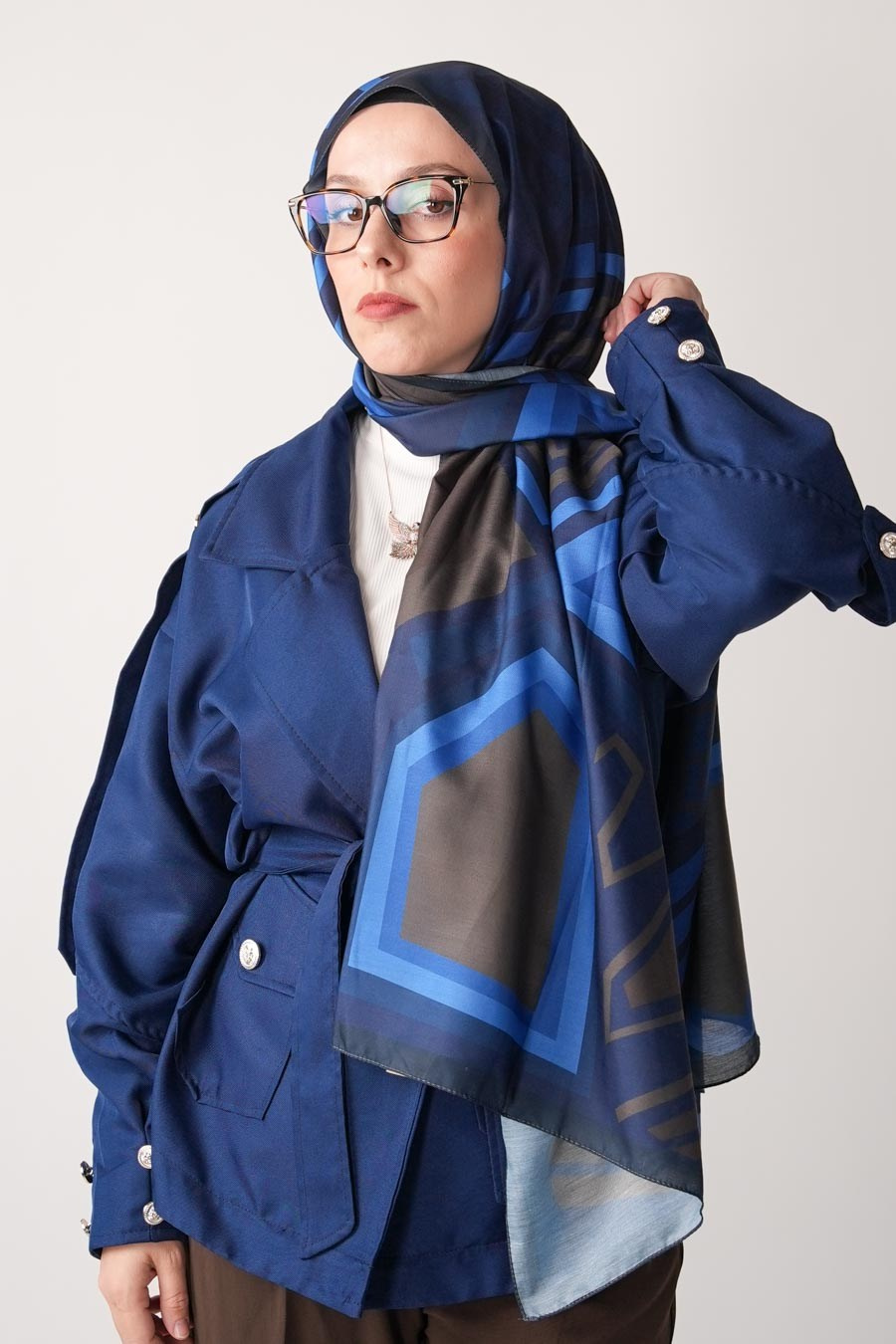 Membrane Desen Soft Şal Lacivert
