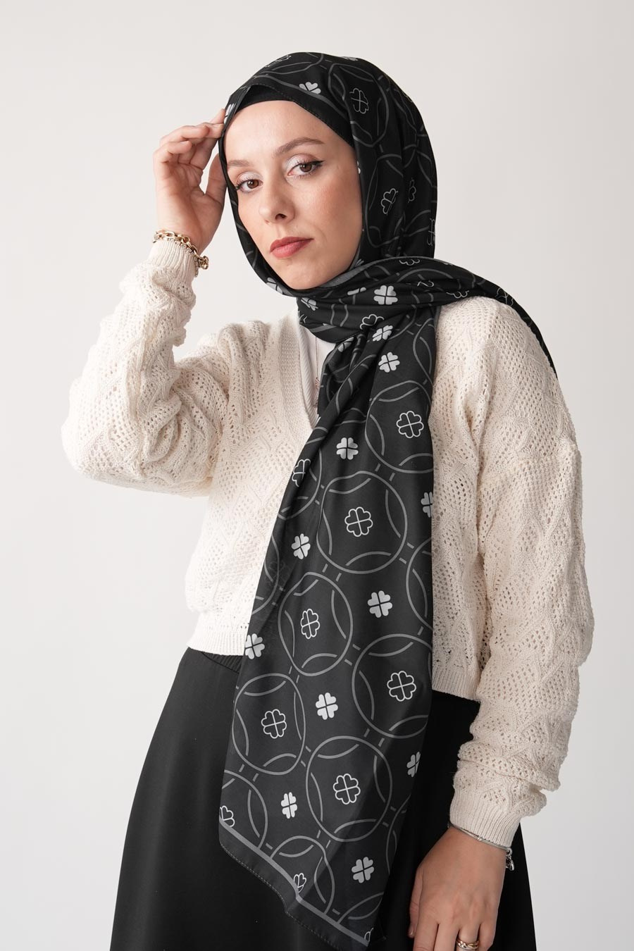 Mono Mori Desen Soft Şal Siyah