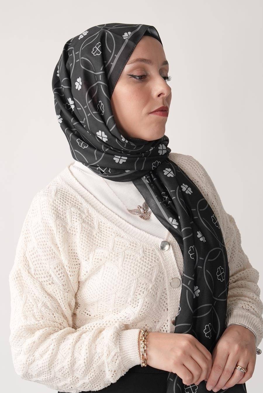 Mono Mori Desen Soft Şal Siyah