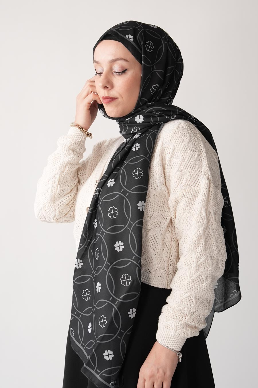Mono Mori Desen Soft Şal Siyah