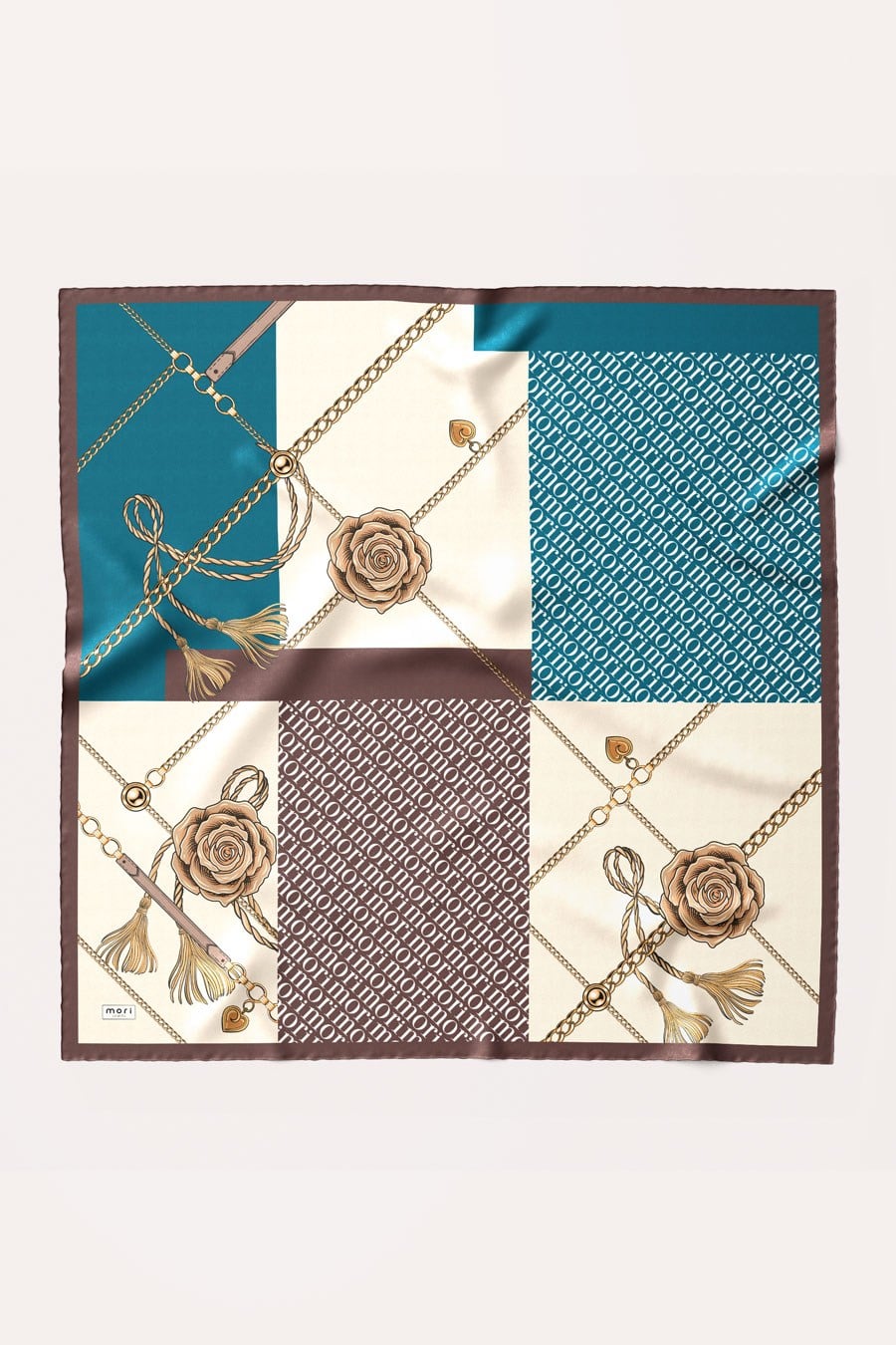 Mori Chain Desen İpeksi Rayon Eşarp Kahverengi