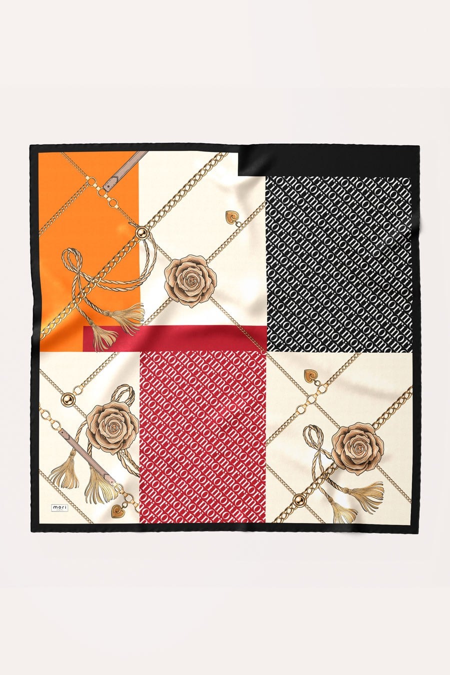 Mori Chain Desen İpeksi Rayon Eşarp Kırmızı
