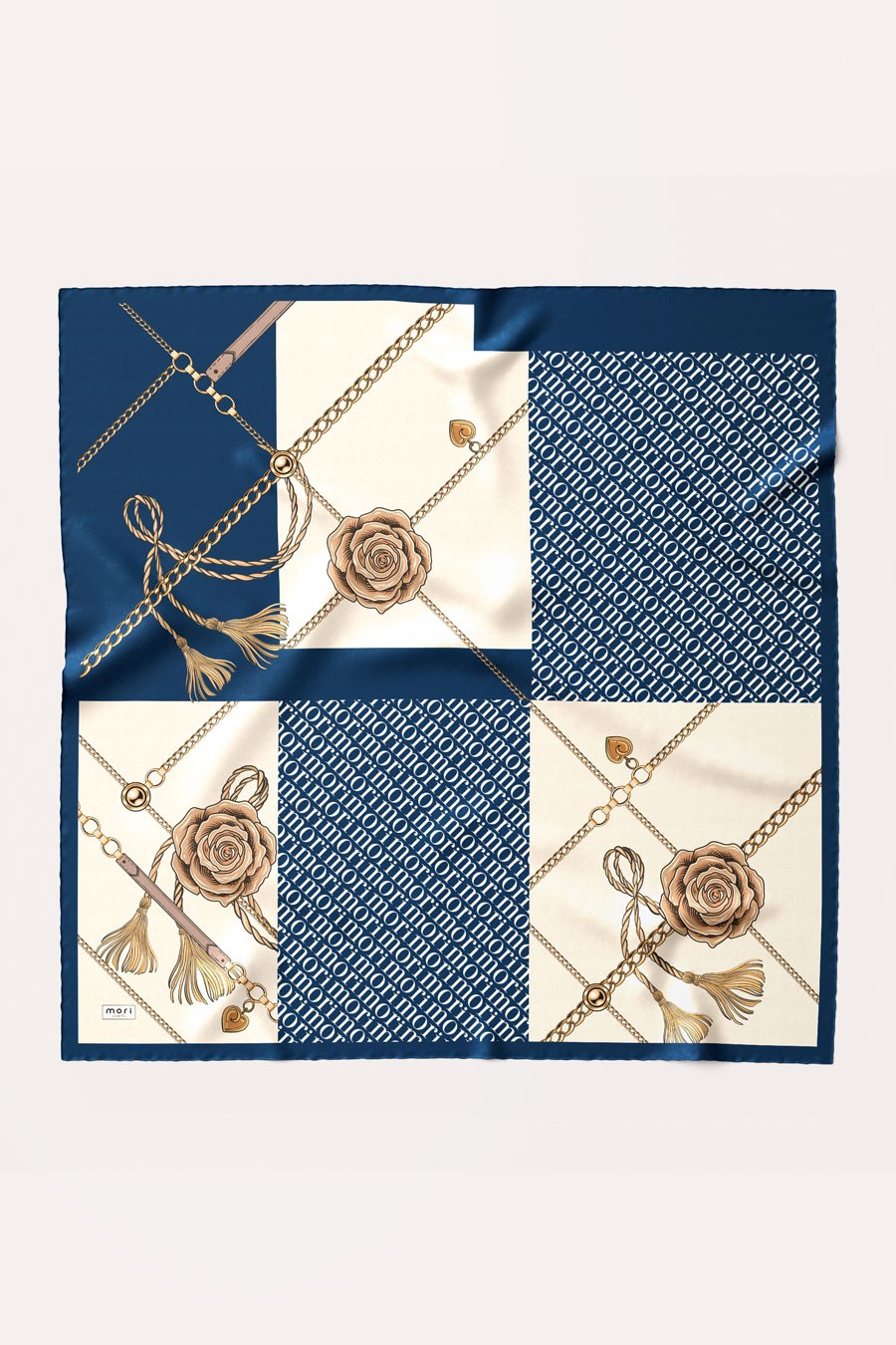 Mori Chain Desen İpeksi Rayon Eşarp Lacivert