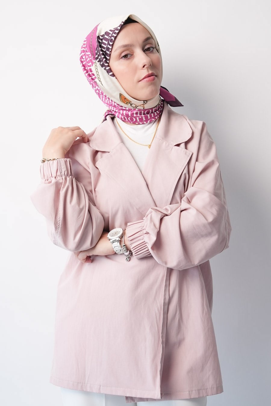 Mori Chain Desen İpeksi Rayon Eşarp Mor