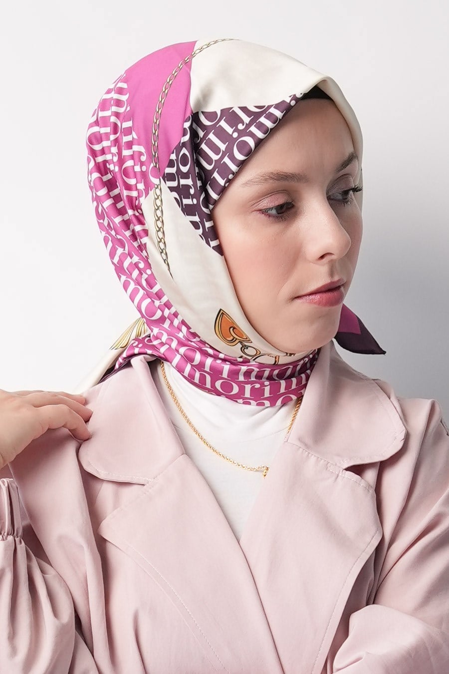 Mori Chain Desen İpeksi Rayon Eşarp Mor