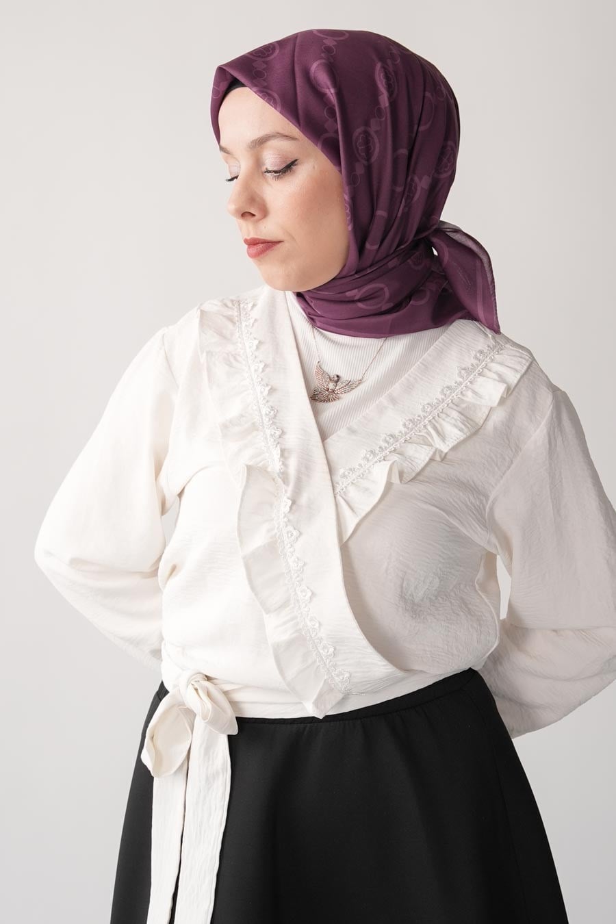Mori Collet Desen Soft Eşarp Mor
