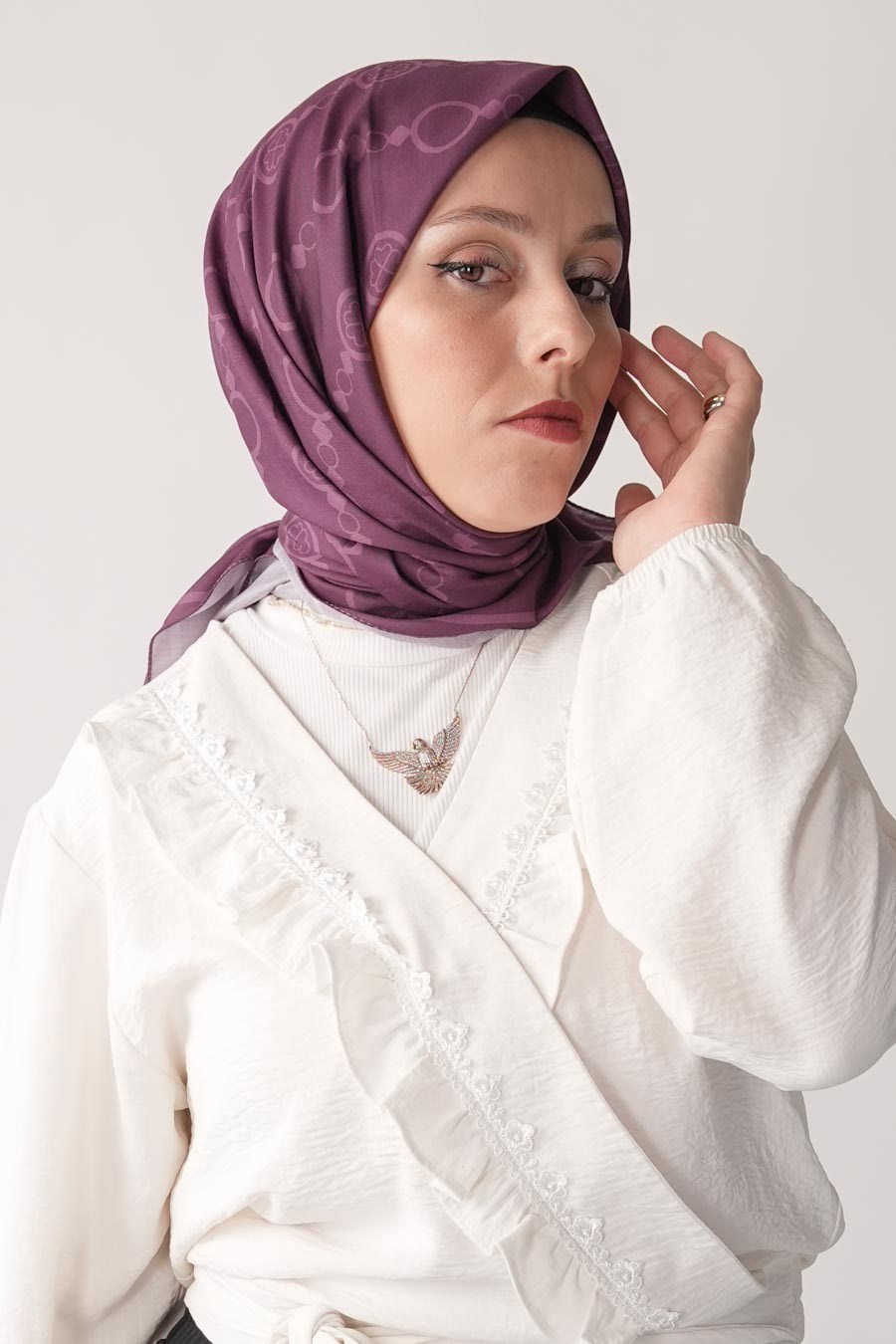 Mori Collet Desen Soft Eşarp Mor