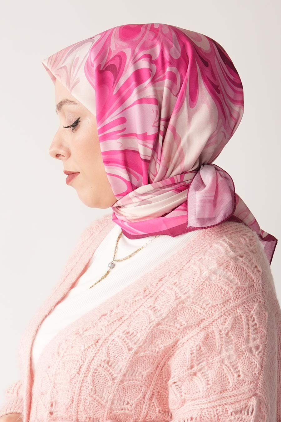 Mori Wave Desen İpeksi Rayon Eşarp Pembe