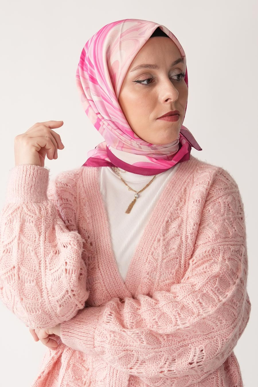 Mori Wave Desen İpeksi Rayon Eşarp Pembe