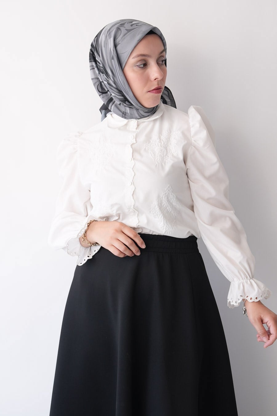 Mori Wave Desen Soft Eşarp Siyah