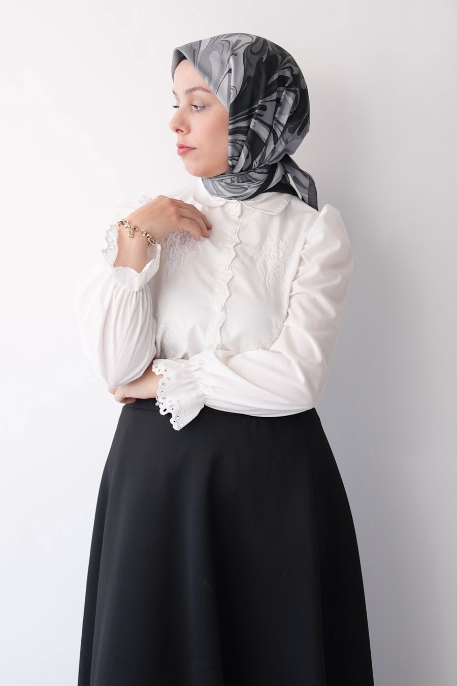 Mori Wave Desen Soft Eşarp Siyah