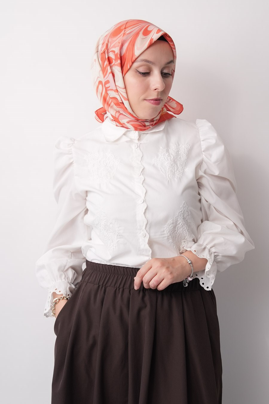 Mori Wave Desen Soft Eşarp Turuncu