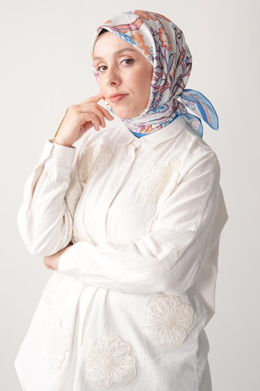 Morning Grove Desen Soft Eşarp Mavi