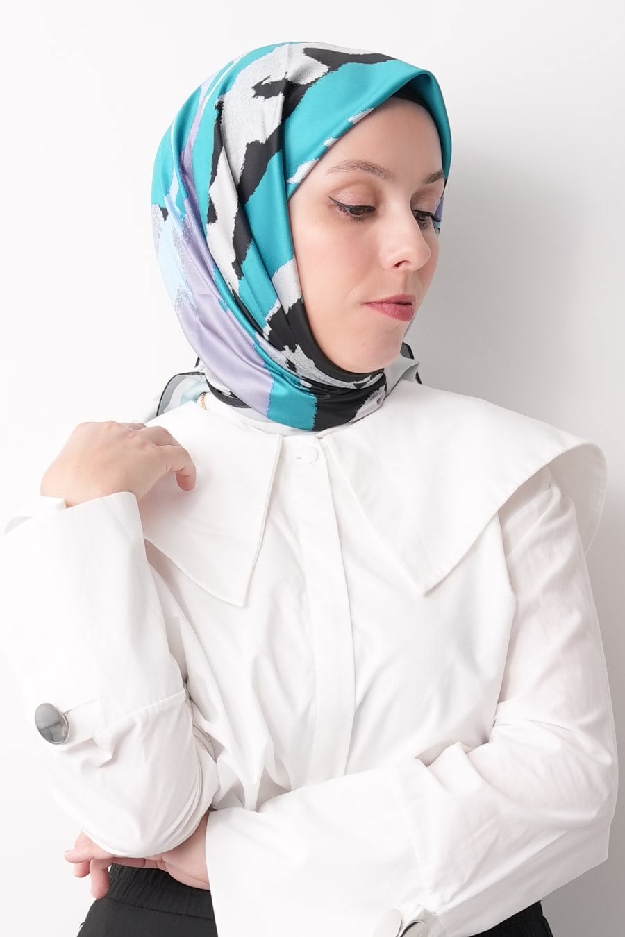 Nevara Desen İpeksi Rayon Eşarp Turkuaz