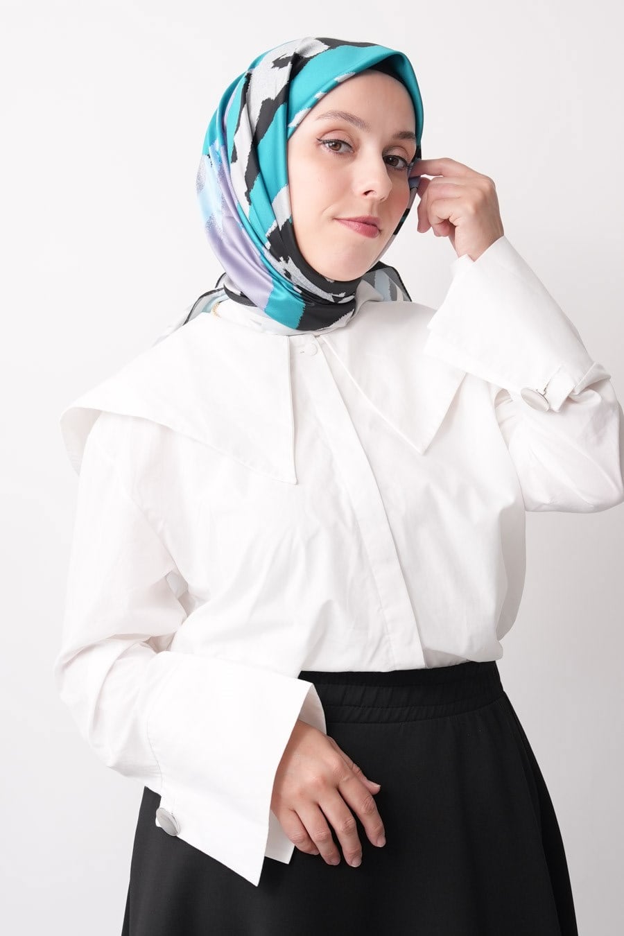Nevara Desen İpeksi Rayon Eşarp Turkuaz