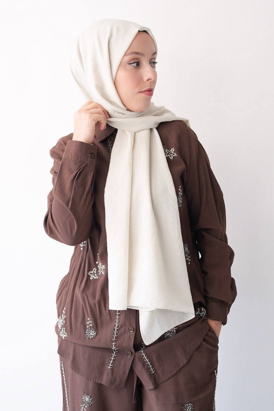 Nora Düz Şal - Onyx White
