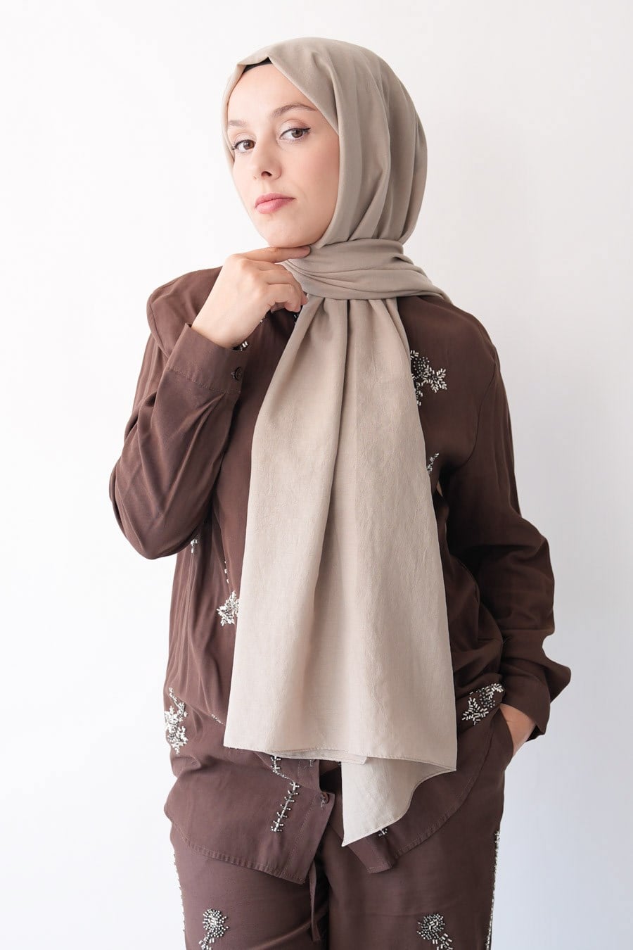Nora Düz Şal - Vizon