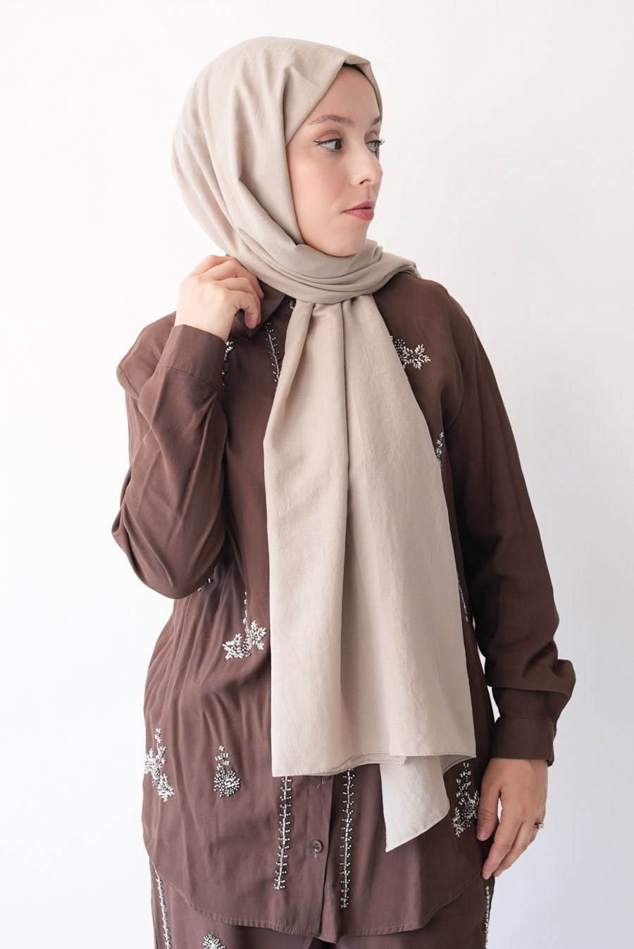 Nora Düz Şal - Vizon