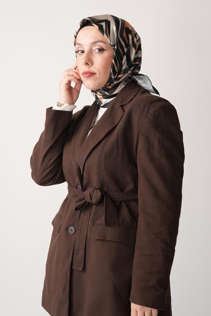 Nude Matrix Desen İpeksi Rayon Eşarp Krem