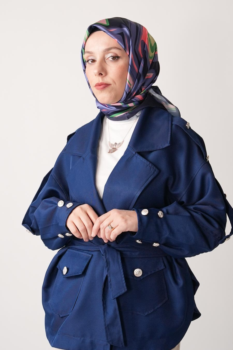 Nude Matrix Desen İpeksi Rayon Eşarp Mor