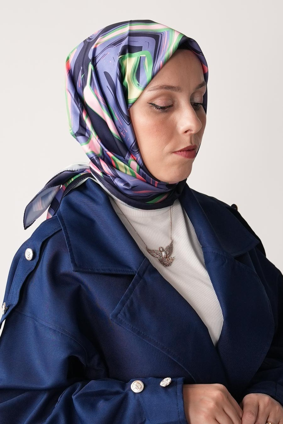Nude Matrix Desen İpeksi Rayon Eşarp Mor