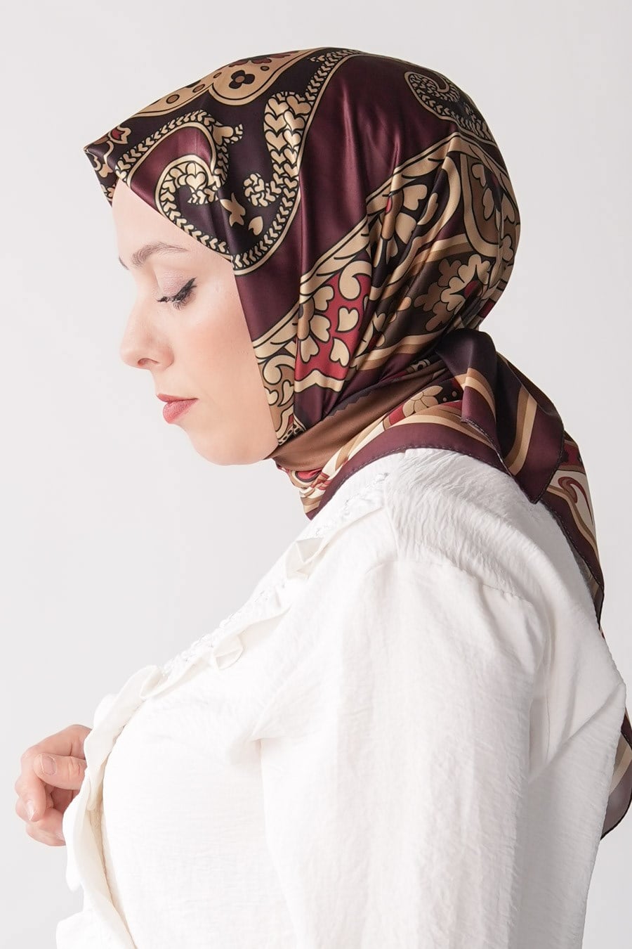 Ochre Desen İpeksi Rayon Eşarp Bordo