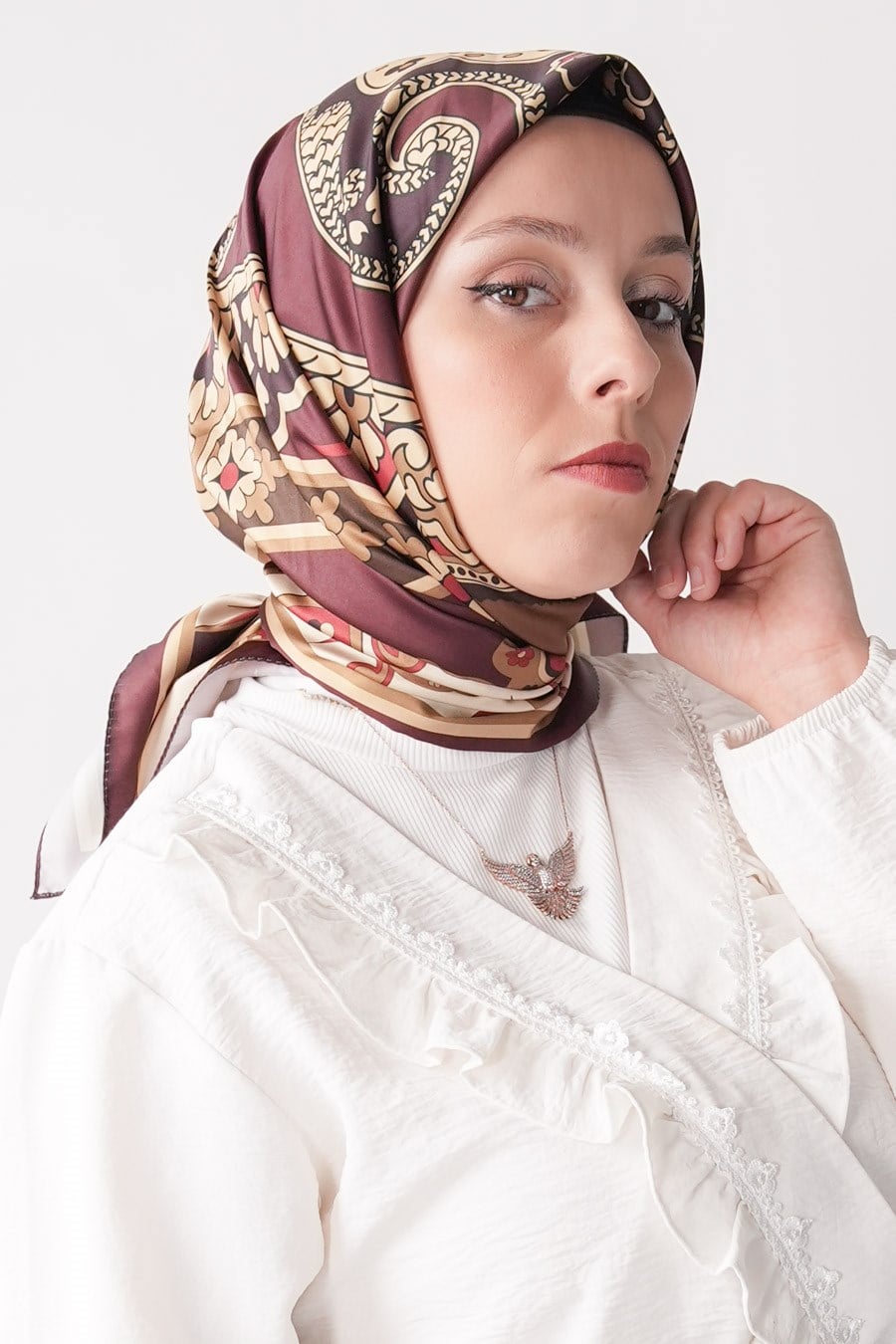 Ochre Desen İpeksi Rayon Eşarp Bordo