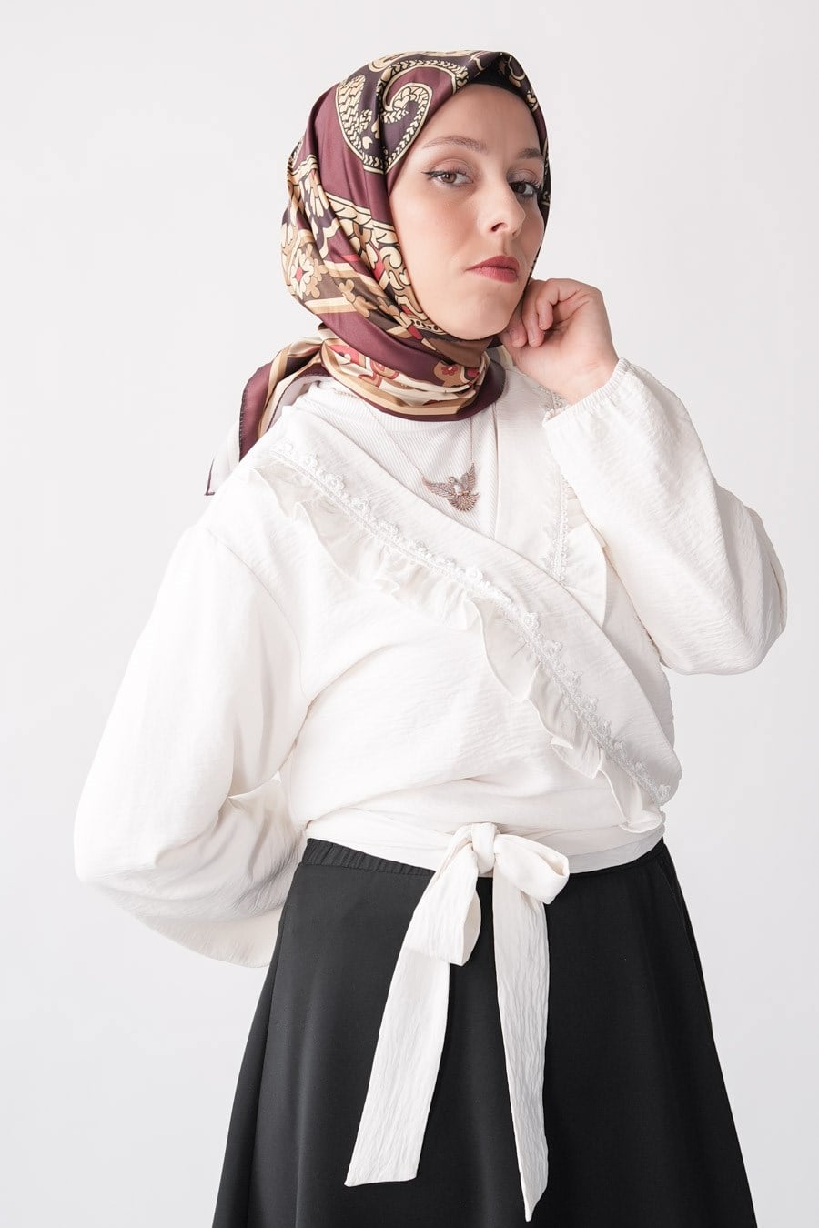 Ochre Desen İpeksi Rayon Eşarp Bordo
