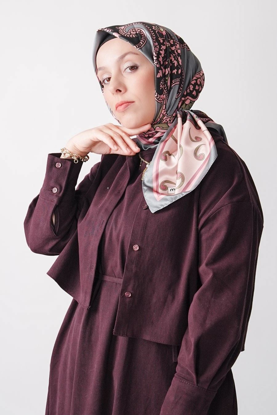 Ochre Desen İpeksi Rayon Eşarp Gri