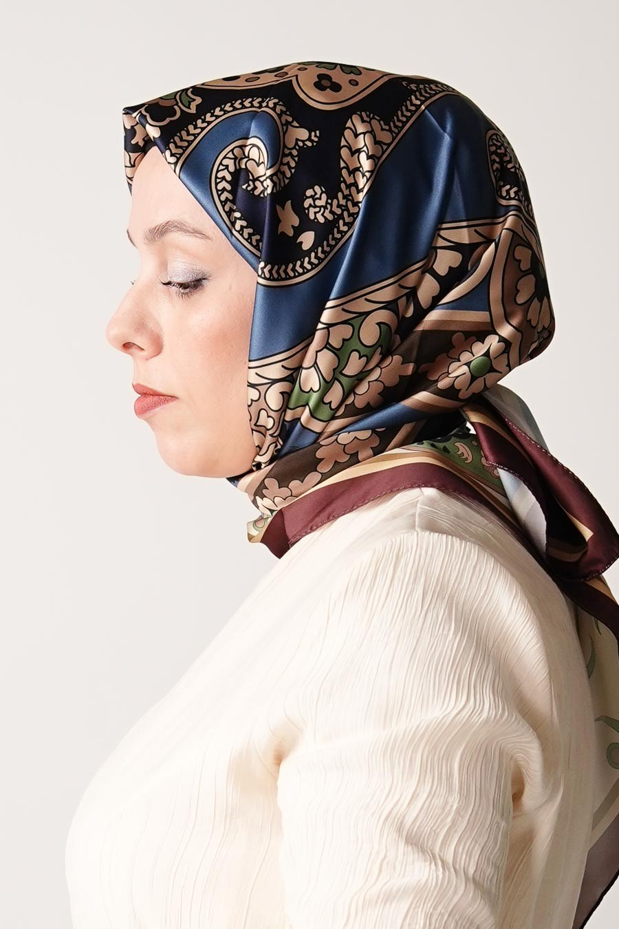 Ochre Desen İpeksi Rayon Eşarp Lacivert