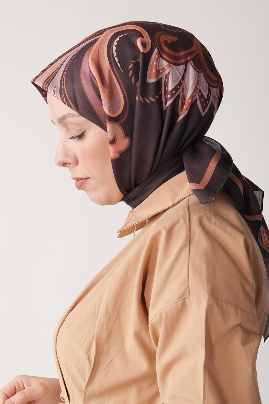 Paisley Desen Soft Eşarp Kahverengi