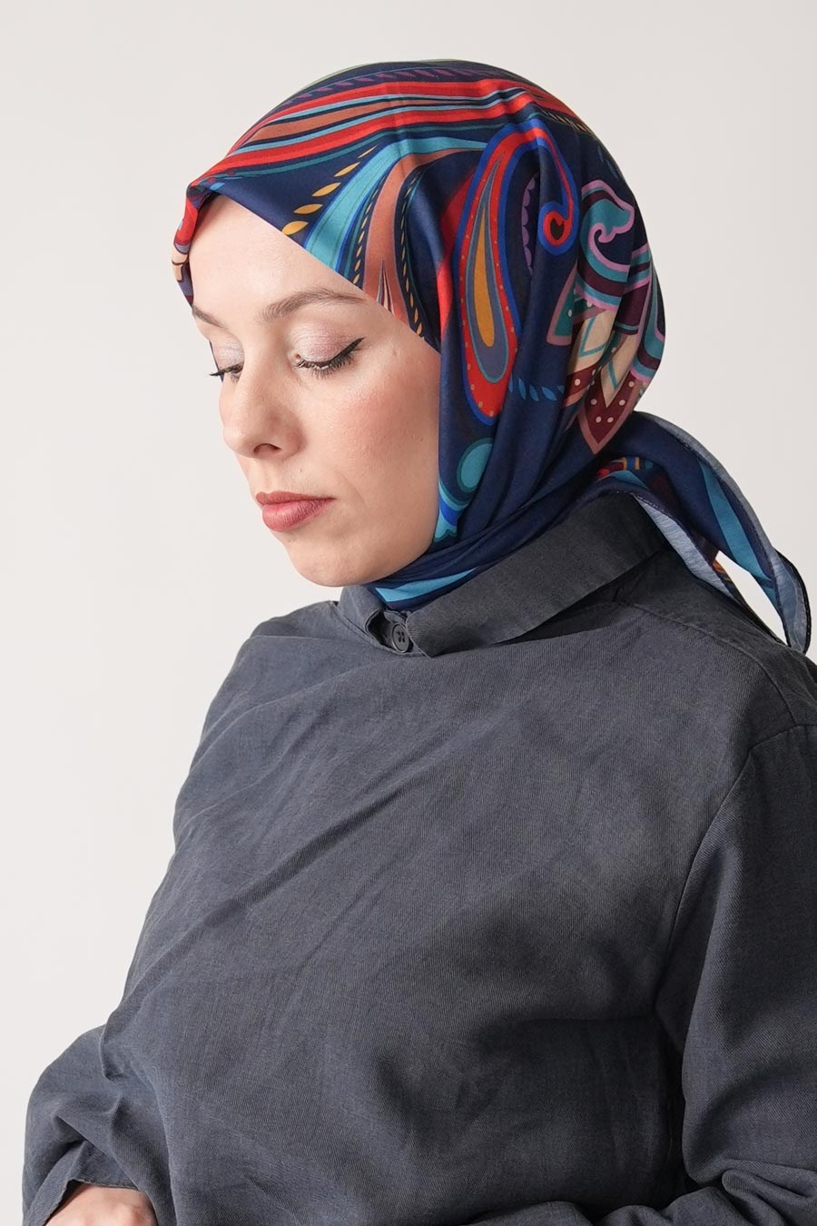 Paisley Desen Soft Eşarp Lacivert