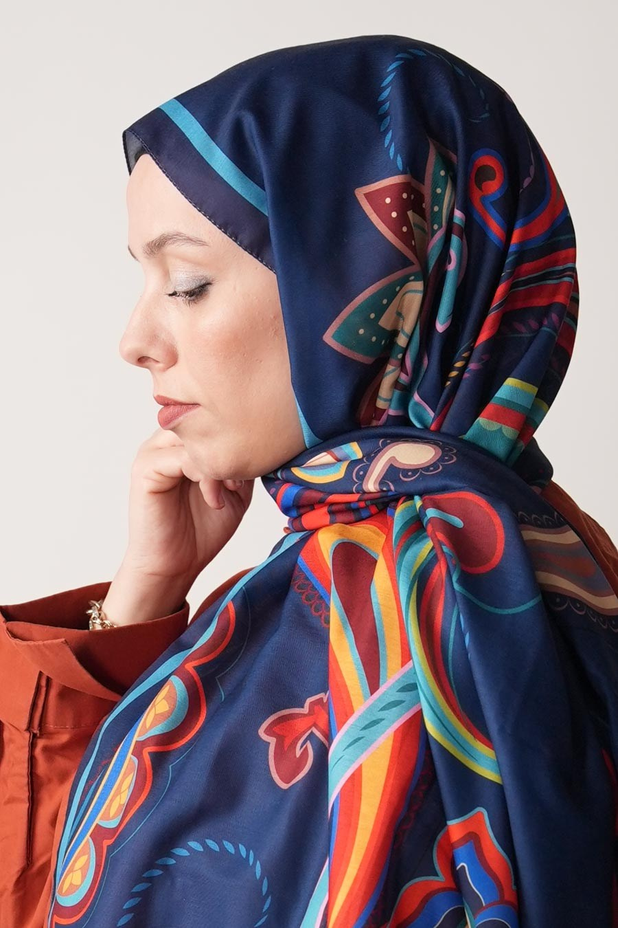 Paisley Desen Soft Şal Lacivert