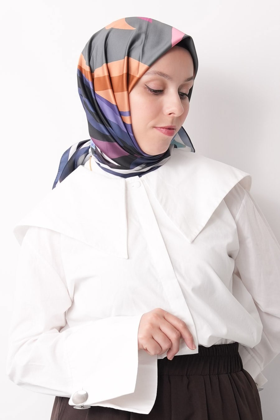 Pastel Drift Desen İpeksi Rayon Eşarp Füme