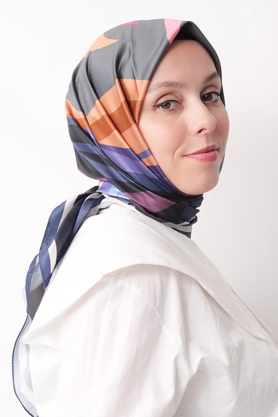 Pastel Drift Desen İpeksi Rayon Eşarp Füme