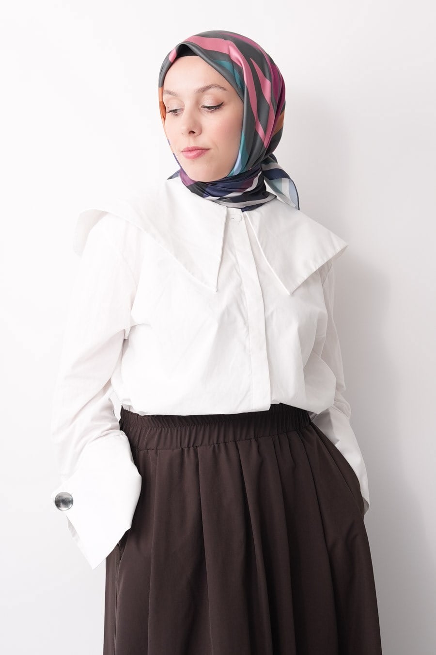 Pastel Drift Desen İpeksi Rayon Eşarp Füme