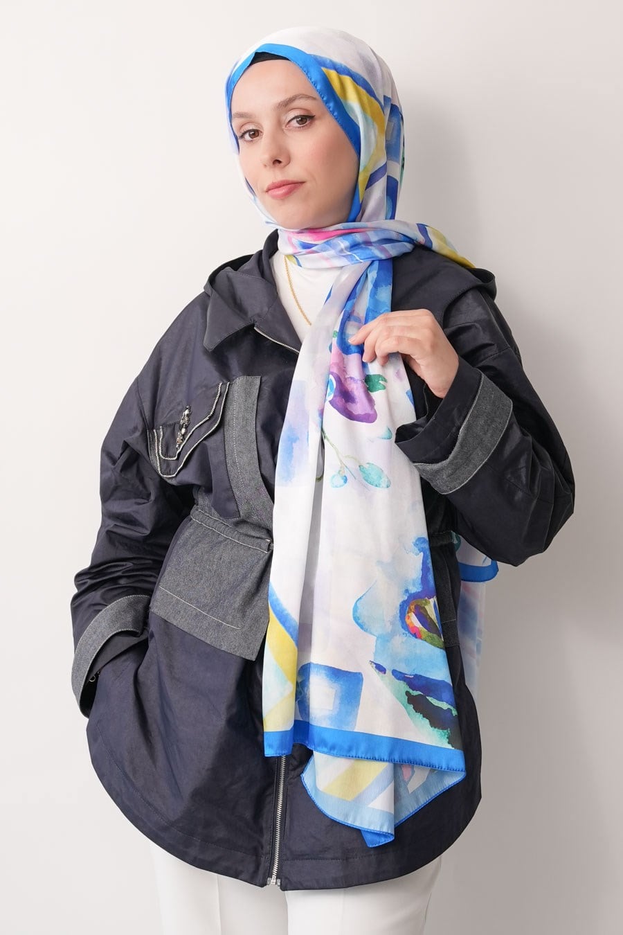 Pia Garden Desen Hint Vual Şal Ocean Blue