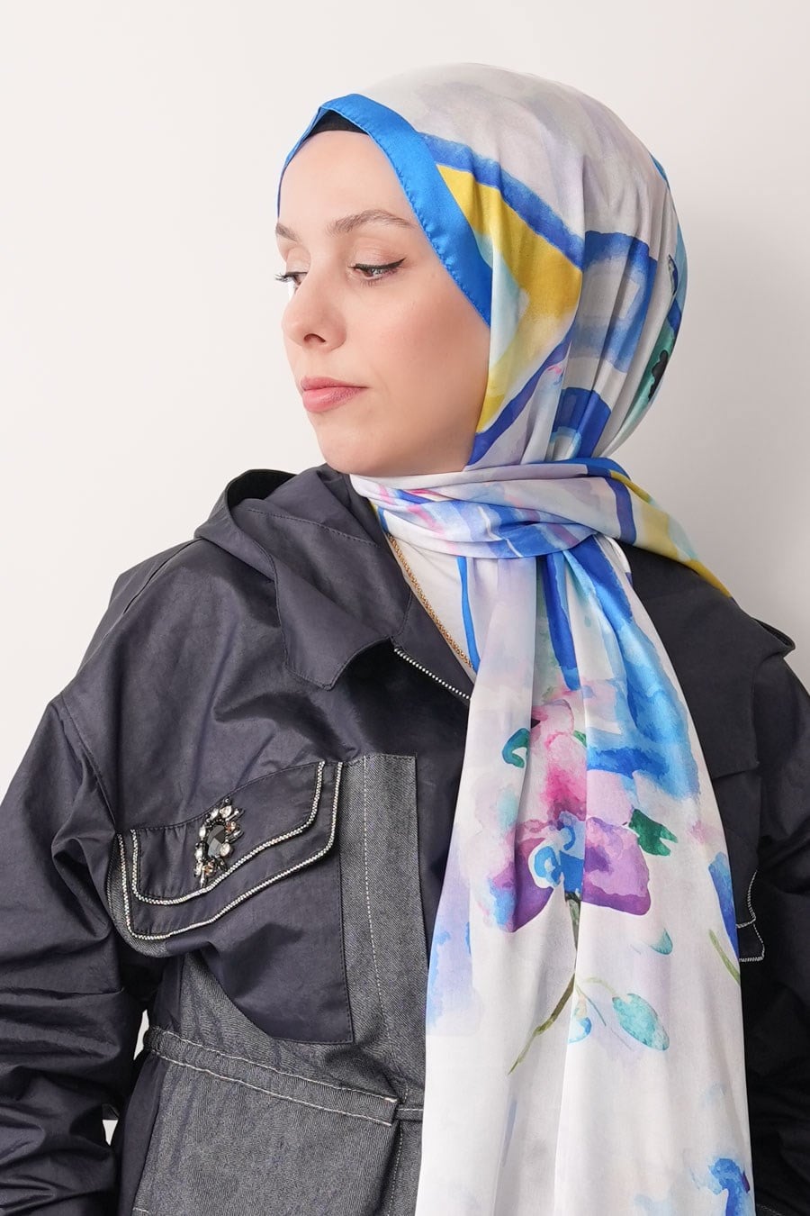 Pia Garden Desen Hint Vual Şal Ocean Blue