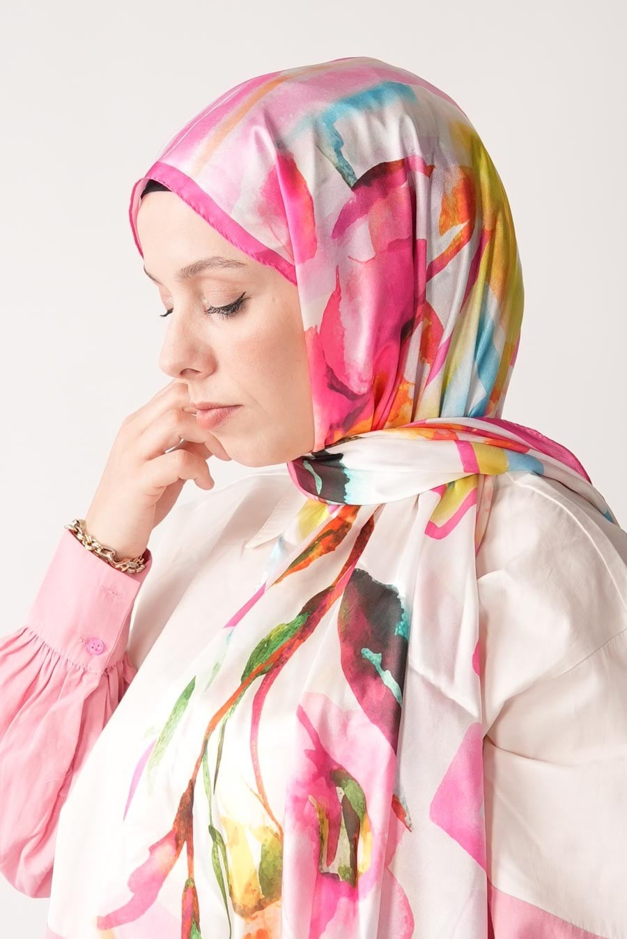 Pia Garden Desen Hint Vual Şal Pembe