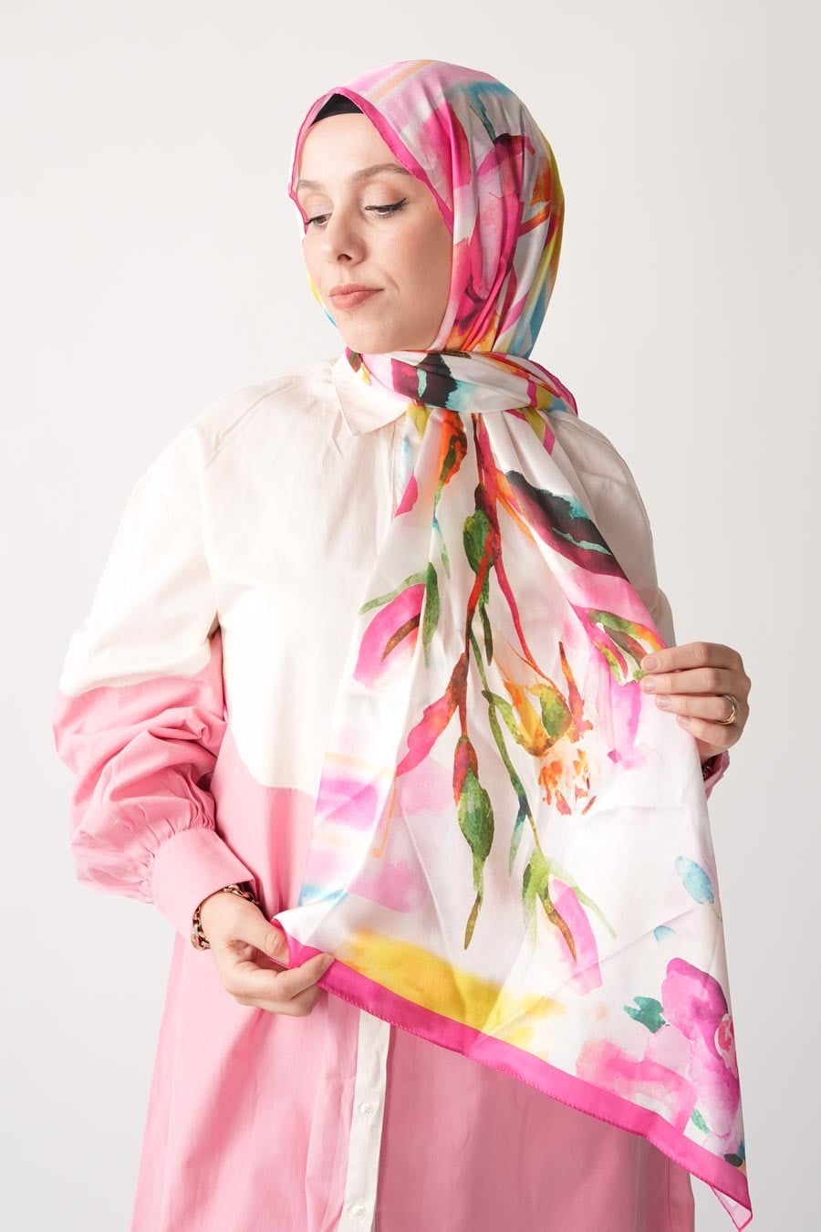 Pia Garden Desen Hint Vual Şal Pembe