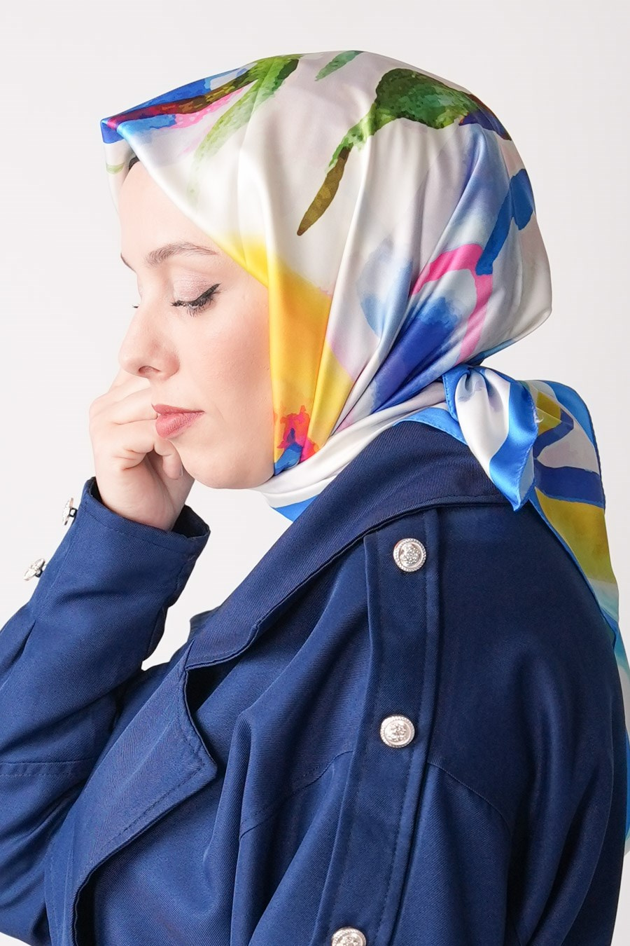 Pia Garden Desen İpeksi Rayon Eşarp Ocean Blue