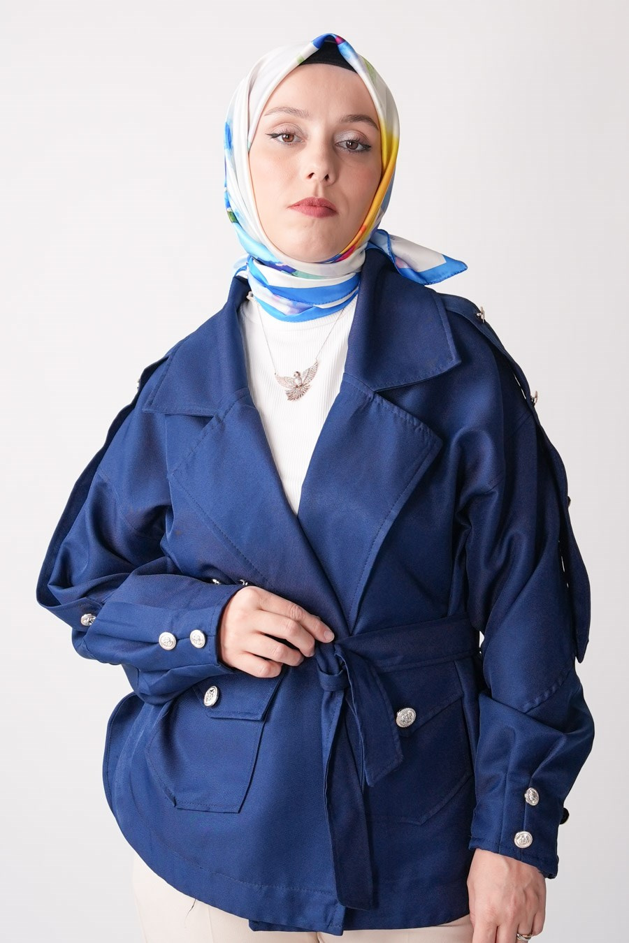 Pia Garden Desen İpeksi Rayon Eşarp Ocean Blue