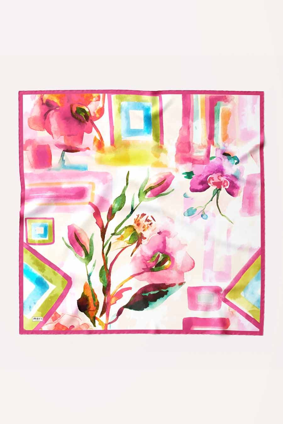 Pia Garden Desen İpeksi Rayon Eşarp Pembe