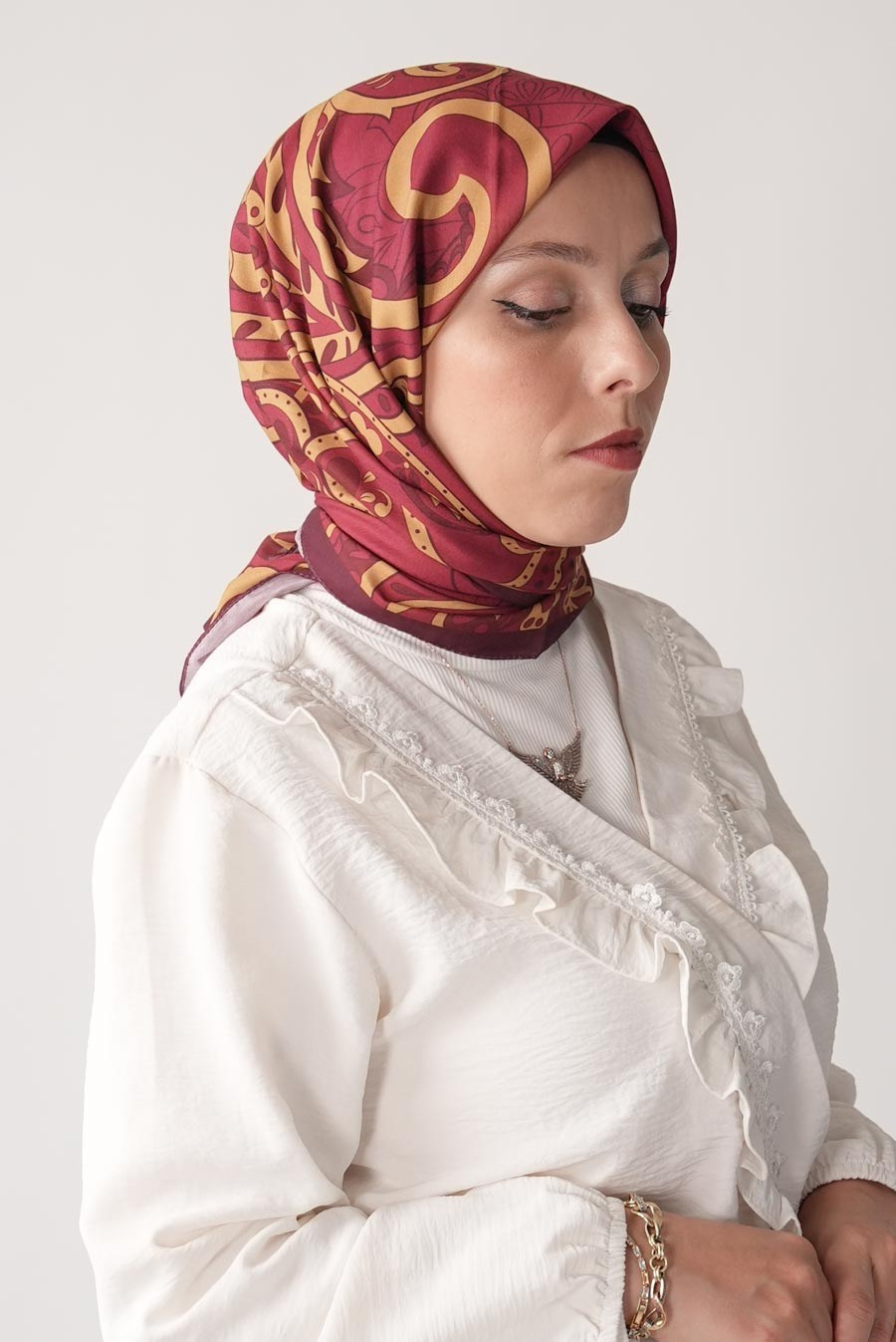 Saffron Soul Desen Soft Eşarp Bordo