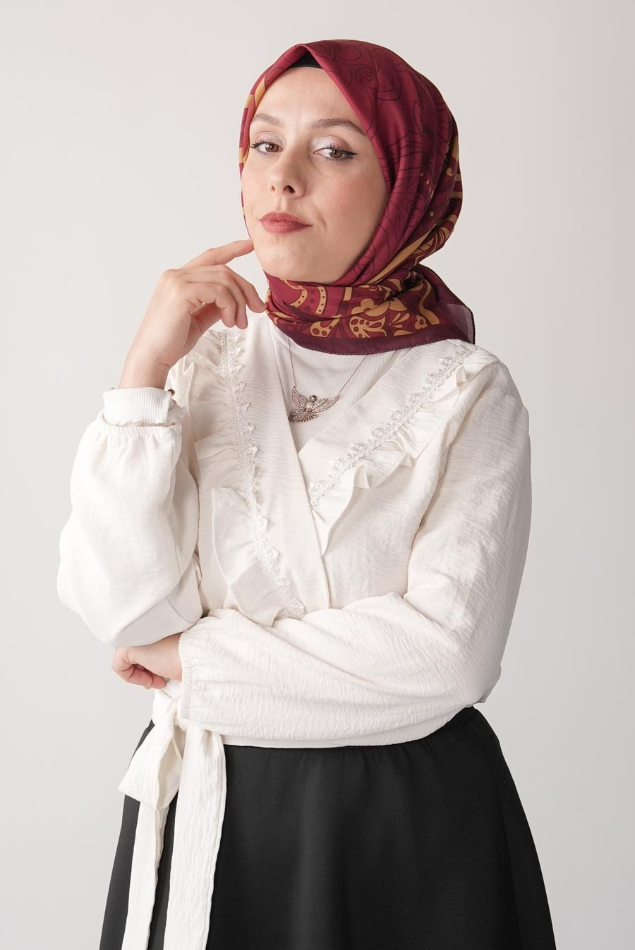 Saffron Soul Desen Soft Eşarp Bordo